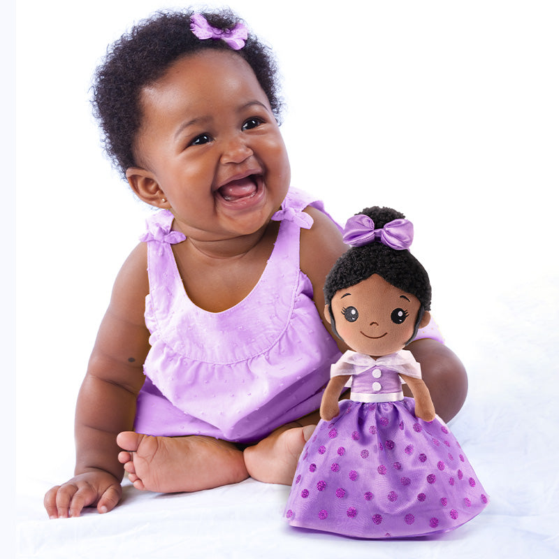 Soft Baby Doll Plush Toy, African American Doll Ballerina Doll Dressed in Purple for Girls