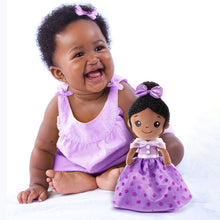 Load image into Gallery viewer, Soft Baby Doll Plush Toy, African American Doll Ballerina Doll Dressed in Purple for Girls