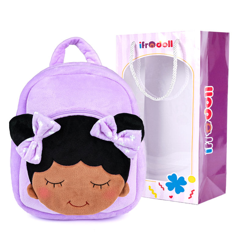 iFrodoll Personalized Deep Skin Tone Plush Backpack for Kids Purple