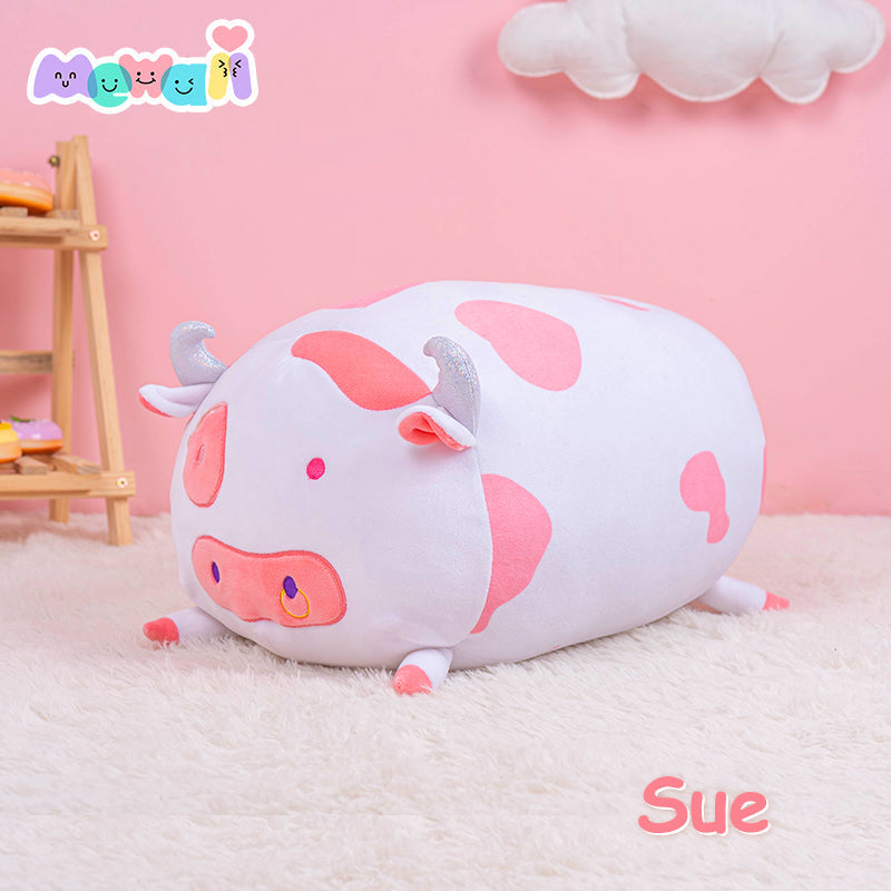 Mewaii Fluffffy Family Strawberry Cow Stuffed Animal Kawaii Plush Pillow Squish Toy